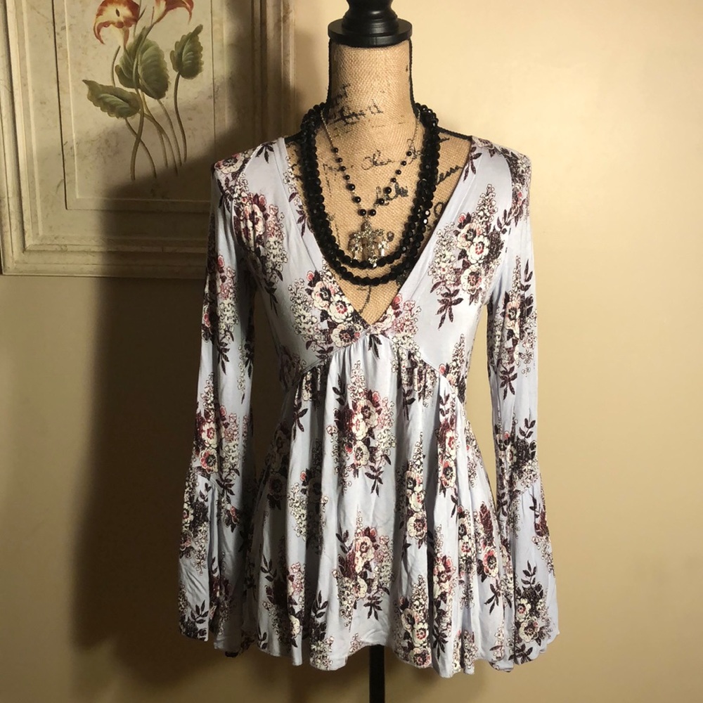 Free People Bell Sleeve Floral Top